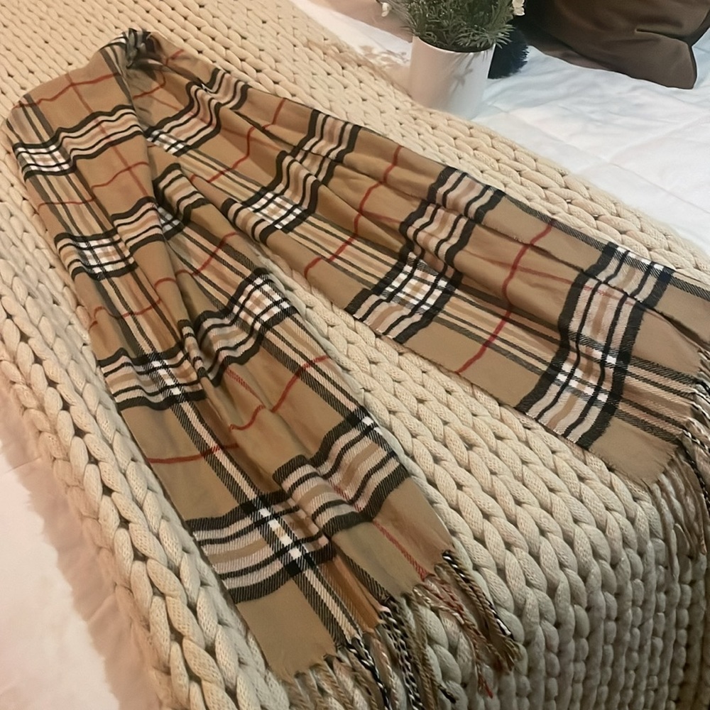 Cashmere Feel New England Plaid Scarf - 100% Acrylic - Super Soft - Camel - Picture 3 of 10